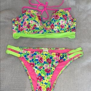 Gilly Hicks floral swim top & strappy bottoms